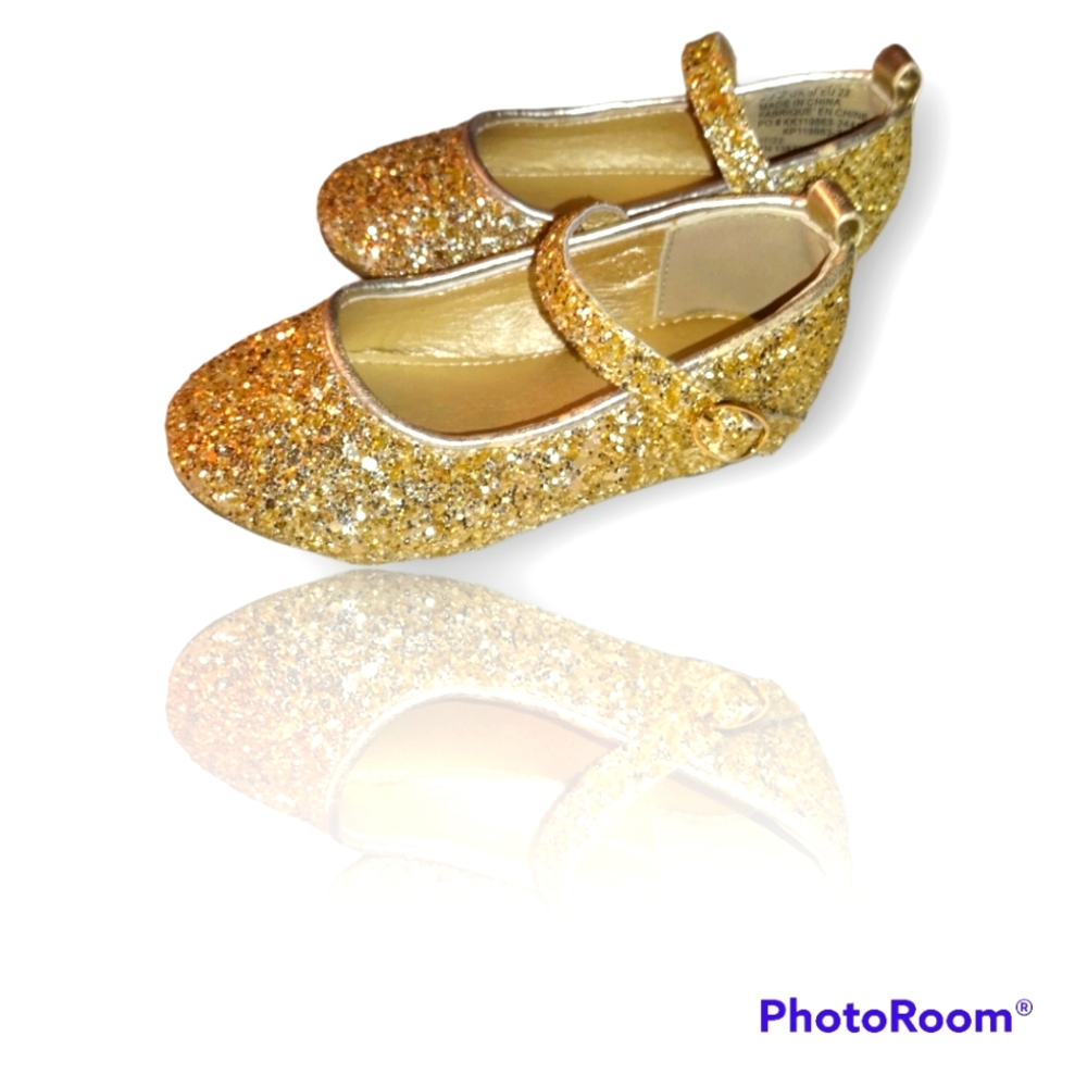 Fab Kids Gold Crushed Rhinestone Mary Jane's Toddler Size 6